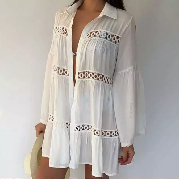 New Bohemian Button Up Tunic Top Dress Beach Dress - Picture 9 of 12